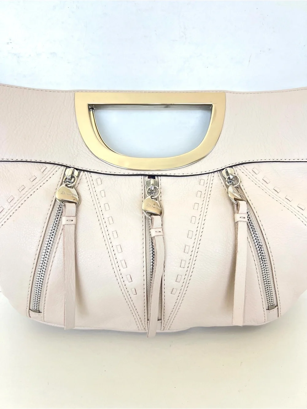 B. MAKOWSKY Cream Pebbled Leather Silver Hardware Evening Cocktail Bag Clutch